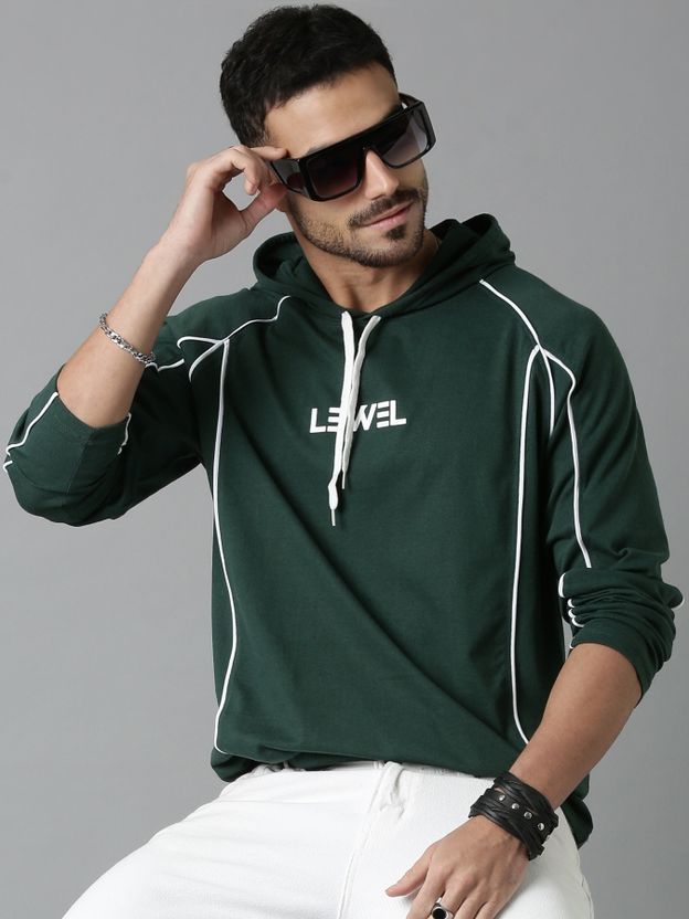 LEWEL Men Hooded Neck Green T-Shirt - Image 1