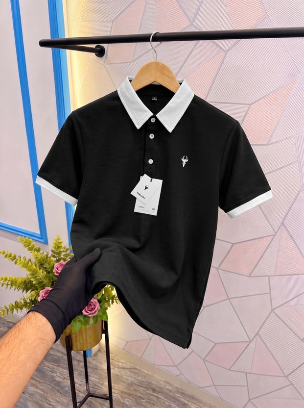 vdlooks Men Polo Neck Black T-Shirt - Image 3