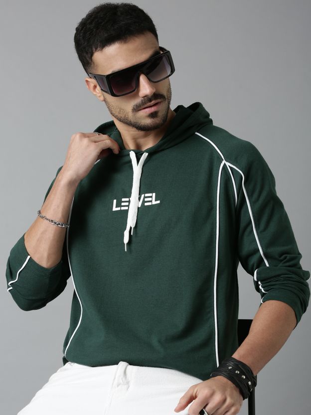 LEWEL Men Hooded Neck Green T-Shirt - Image 6