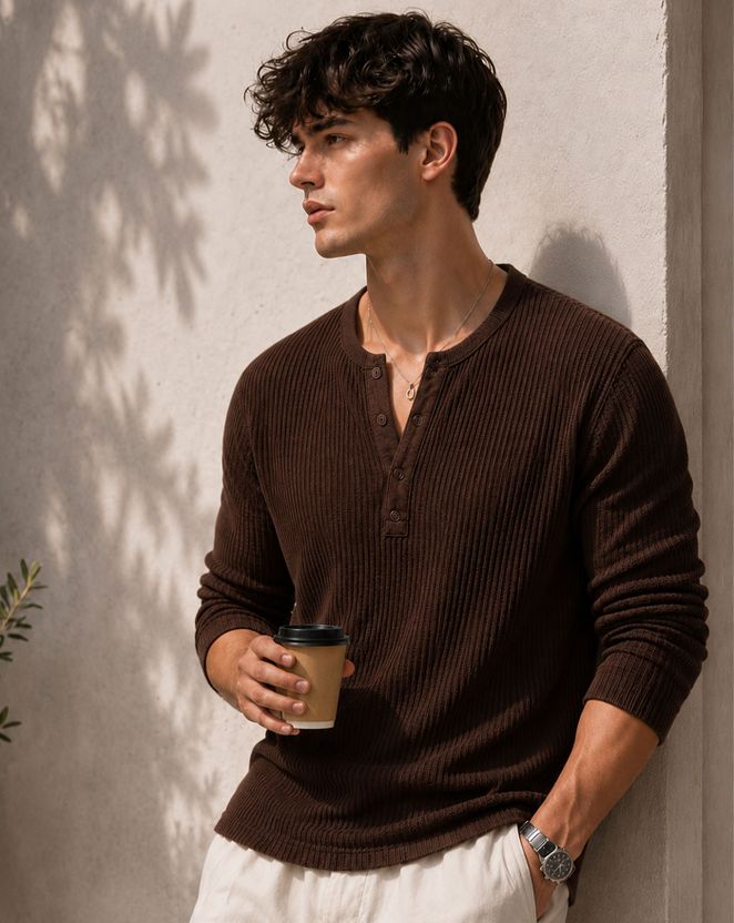 AUSK Solid Men Henley Neck Black T-Shirt - Image 6