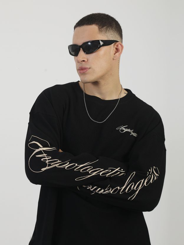 MANIAC Men Black Cotton Blend T-Shirt - Image 3