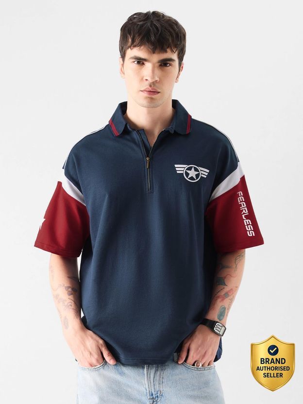 The Souled Store Men Navy Blue Polo Neck - Image 1
