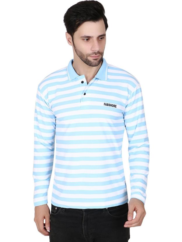 HOC Men Grey Striped Polo Neck T-Shirt - Image 8