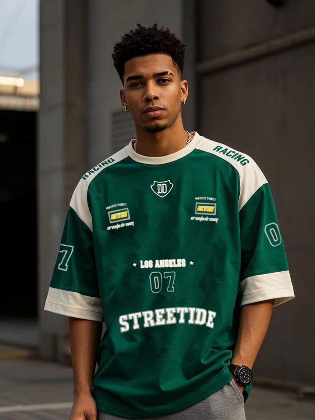 Three Men Green Graphic Print Crew Neck T-Shirt - Image 1