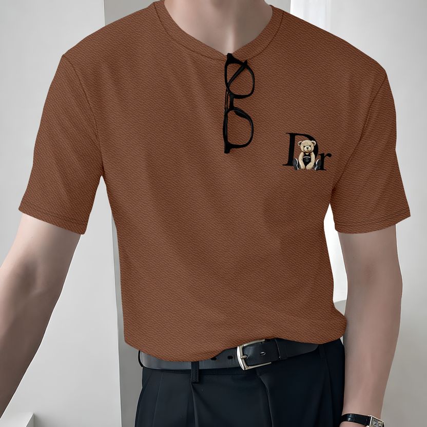 काजारू Men's Brown Printed Round Neck T-Shirt - Image 4