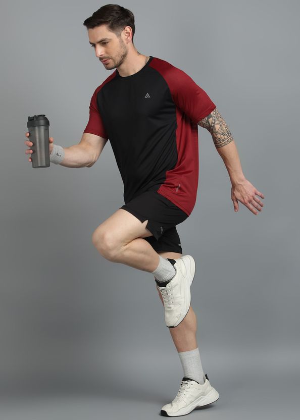 Adrenex Colorblock Men Round Neck Black, Maroon T-Shirt - Image 7