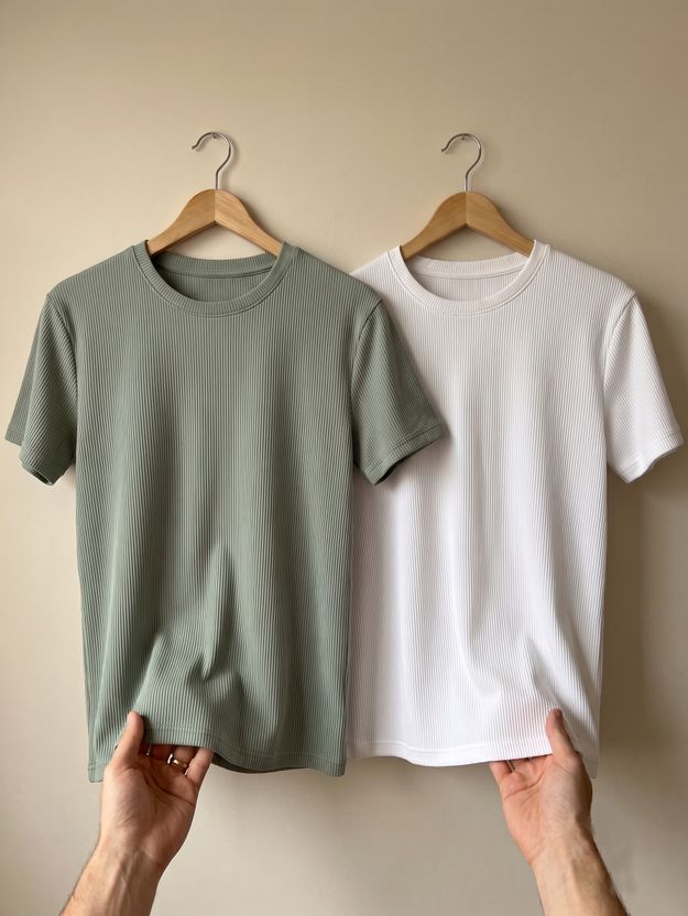 stylesmyth Men Beige, White Round Neck T-Shirt - Image 7