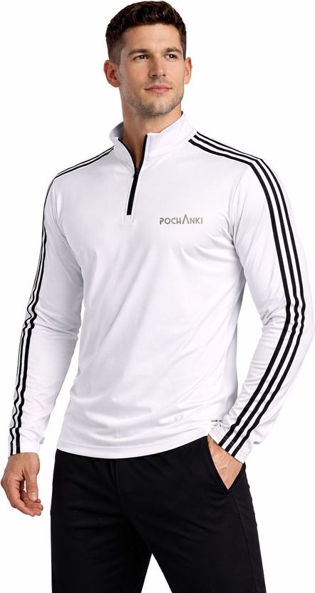 Pochanki Striped Men Zip Neck White T-Shirt - Image 1