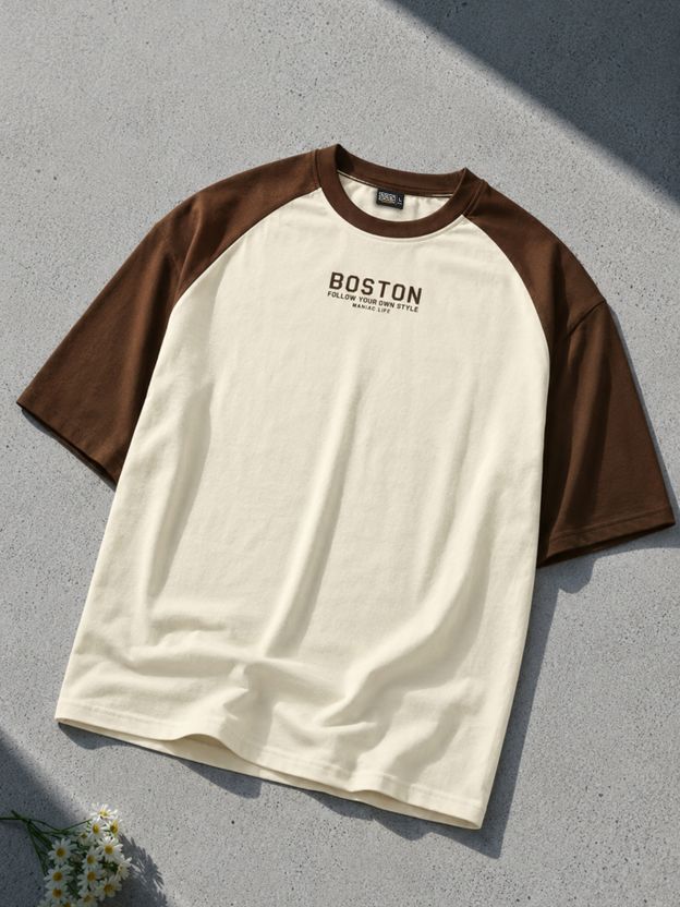 MANIAC Men Beige Cotton T-Shirt - Image 1