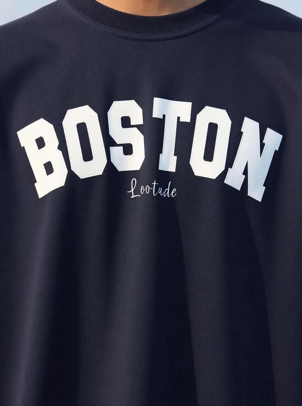 Leotude Navy Blue Round Neck Printed T-Shirt - Image 4