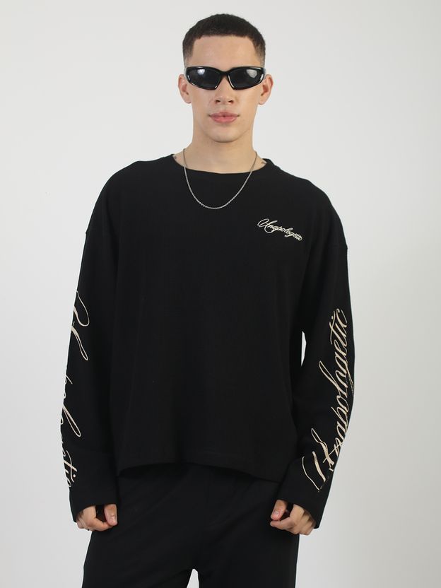 MANIAC Men Black Cotton Blend T-Shirt - Image 2