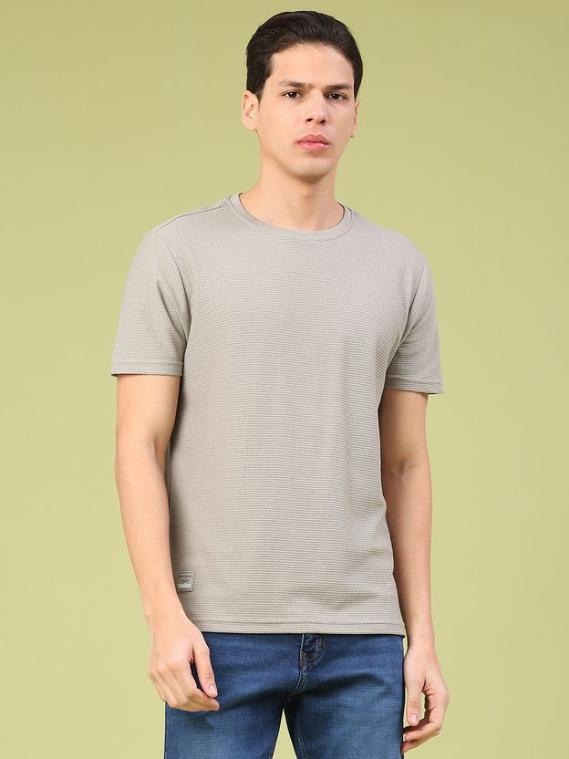 V-MART Men Grey Cotton Blend T-Shirt - Image 2