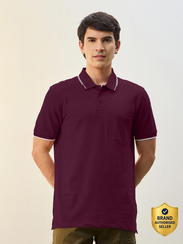 NOBERO Solid Men Polo Neck Black T-Shirt - Image 6