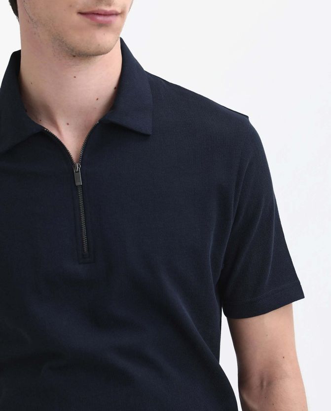 RARE RABBIT Men Dark Blue Cotton Polo Neck T-Shirt - Image 3