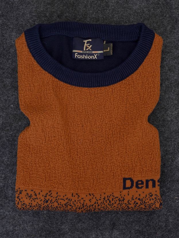Fashionx Men Orange, Navy Blue Colorblock T-Shirt - Image 3