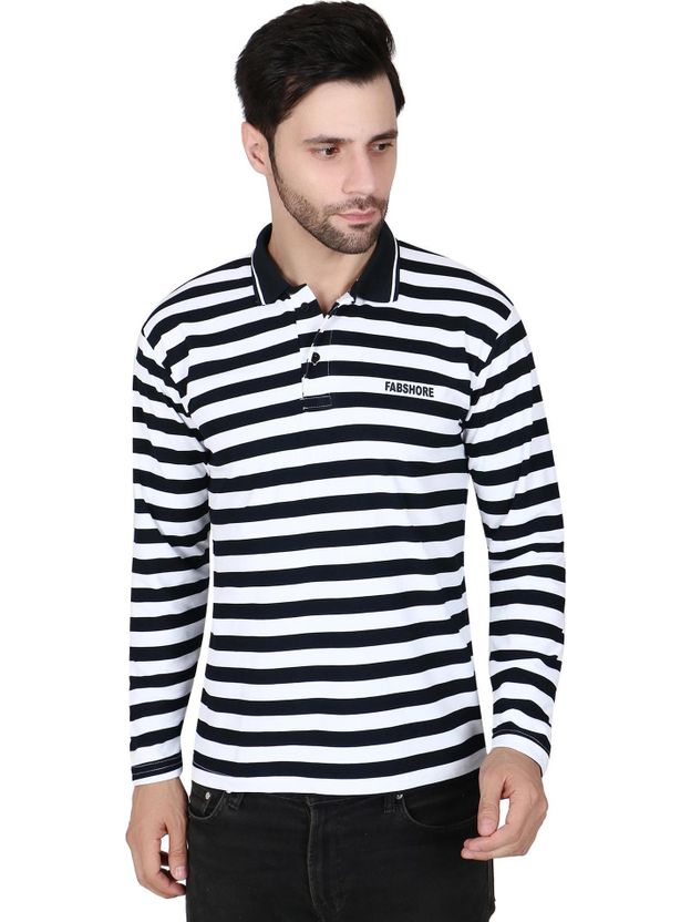 HOC Men Grey Striped Polo Neck T-Shirt - Image 6