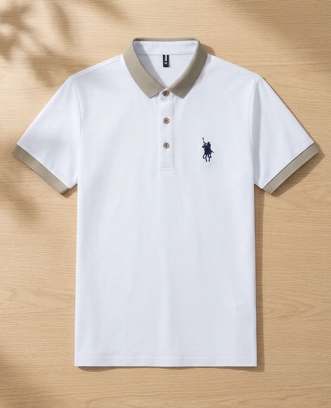Priha Men White Polo Neck T-Shirt - Image 2