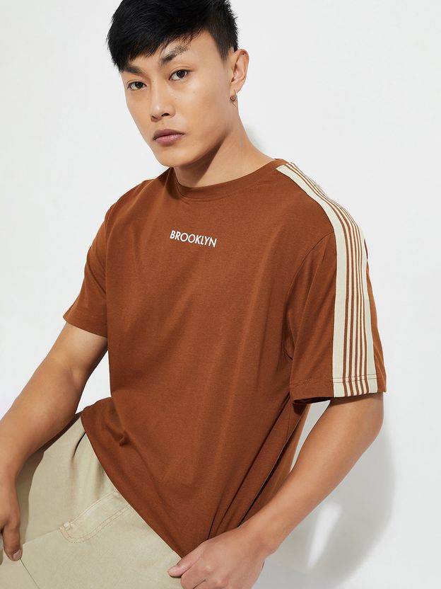 MAX URB_N Men Brown Cotton T-Shirt - Image 1