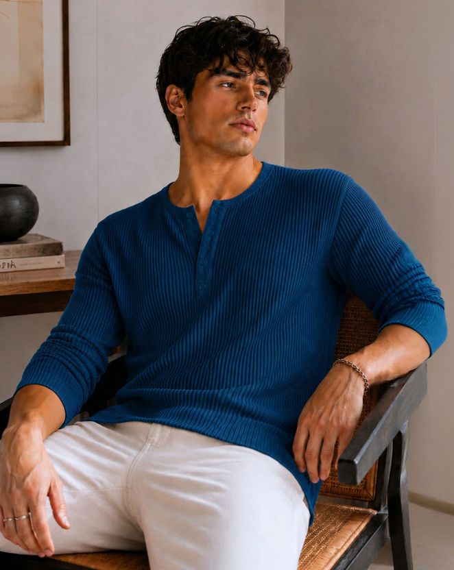 AUSK Solid Men Henley Neck Black T-Shirt - Image 9