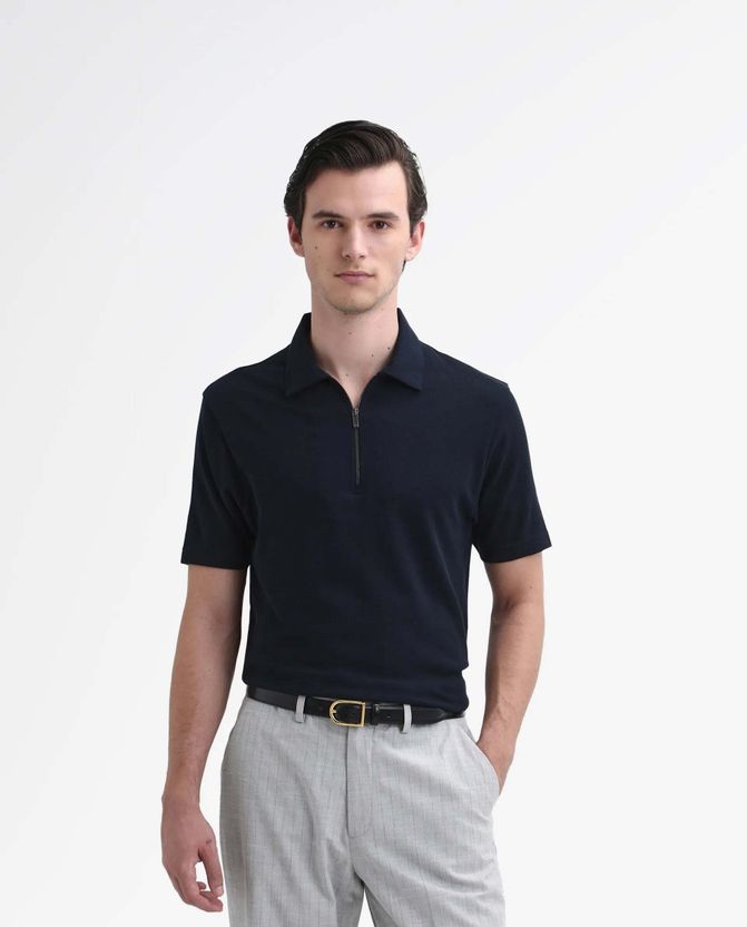 RARE RABBIT Men Dark Blue Cotton Polo Neck T-Shirt - Image 4