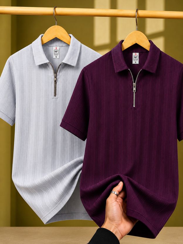 SOPANI Men Zip Neck Multicolor T-Shirt - Image 7