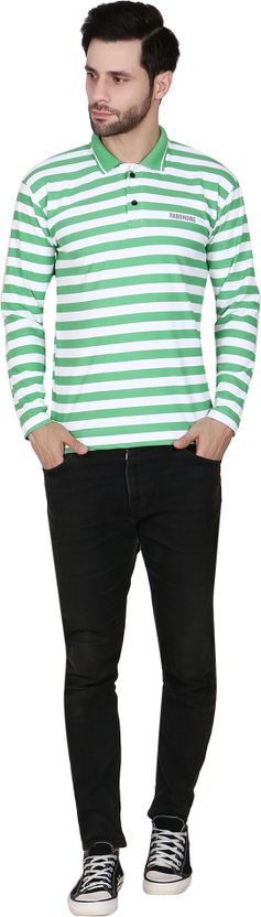 HOC Men Grey Striped Polo Neck T-Shirt - Image 5