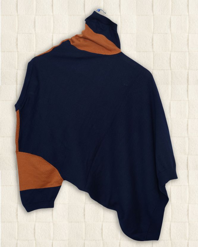 Fashionx Men Orange, Navy Blue Colorblock T-Shirt - Image 2