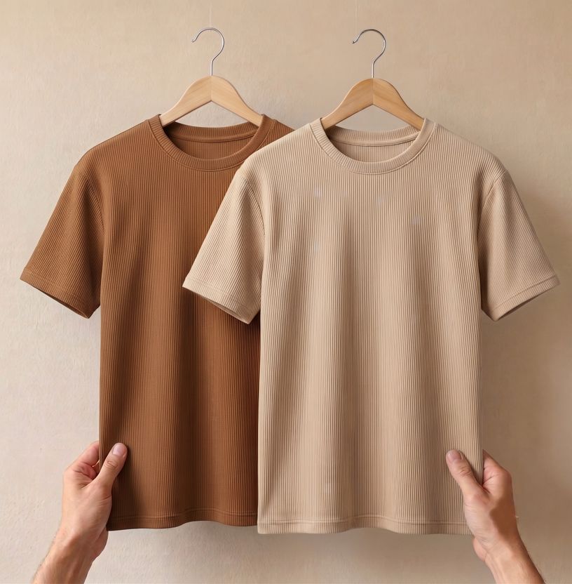 stylesmyth Men Beige, White Round Neck T-Shirt - Image 8