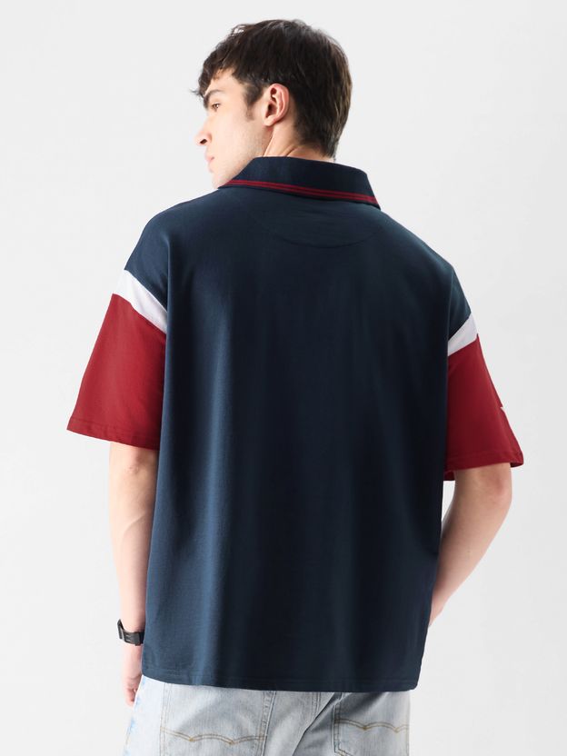 The Souled Store Men Navy Blue Polo Neck - Image 2