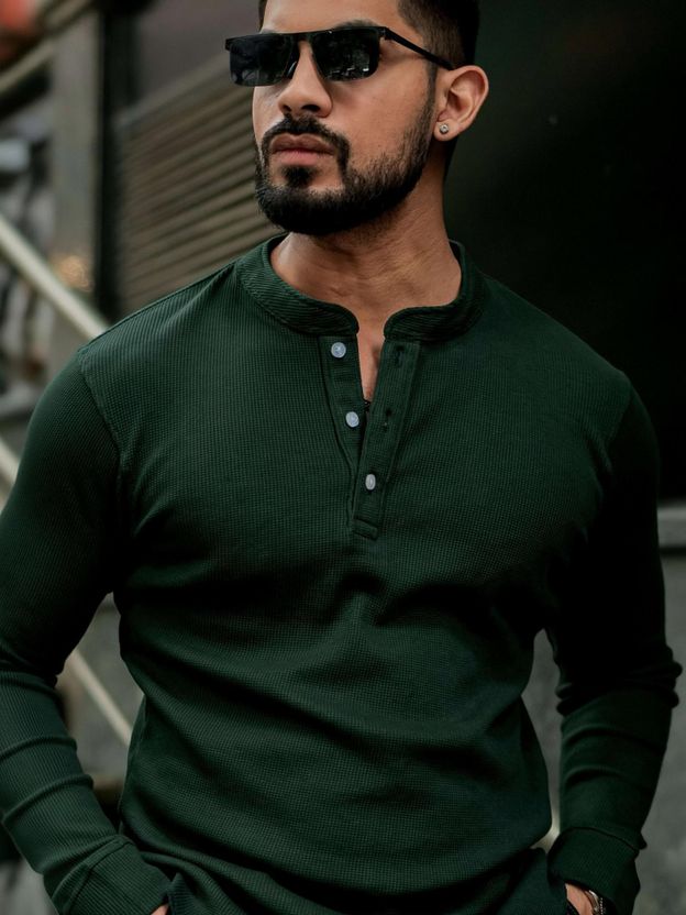 Gritstones Men Henley Neck Black T-Shirt - Image 8