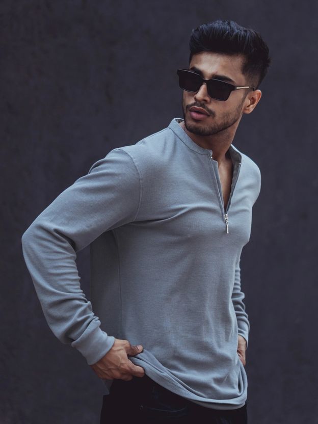 MANIAC Men Zip Neck Grey T-Shirt - Image 4