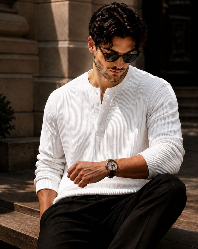 AUSK Solid Men Henley Neck Black T-Shirt - Image 10