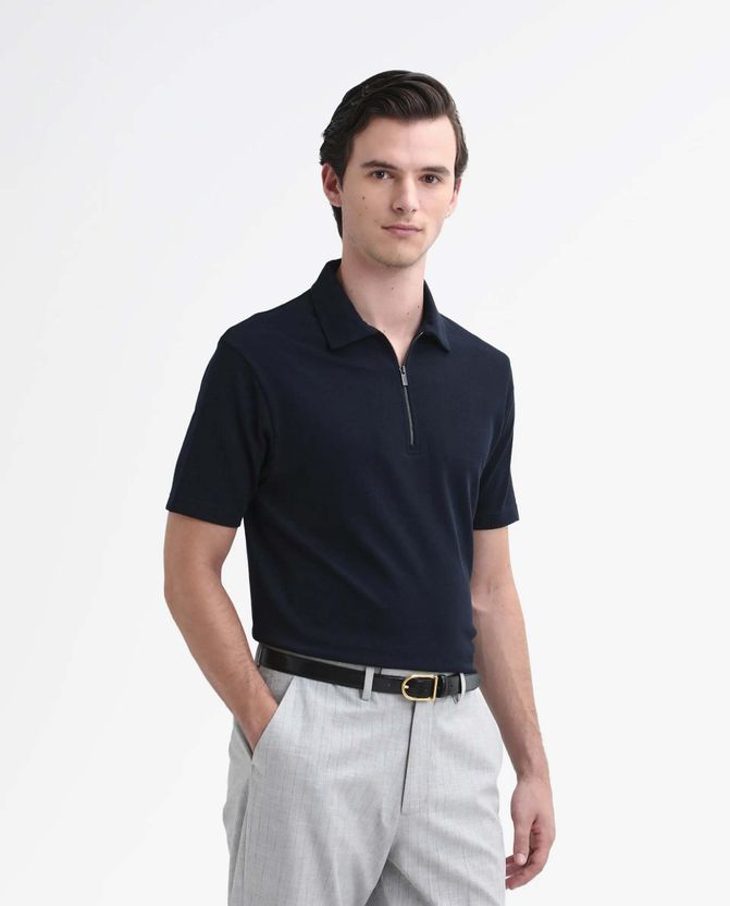 RARE RABBIT Men Dark Blue Cotton Polo Neck T-Shirt - Image 6