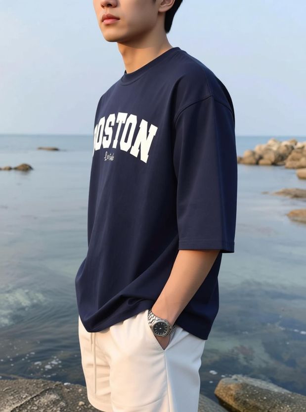 Leotude Navy Blue Round Neck Printed T-Shirt - Image 5
