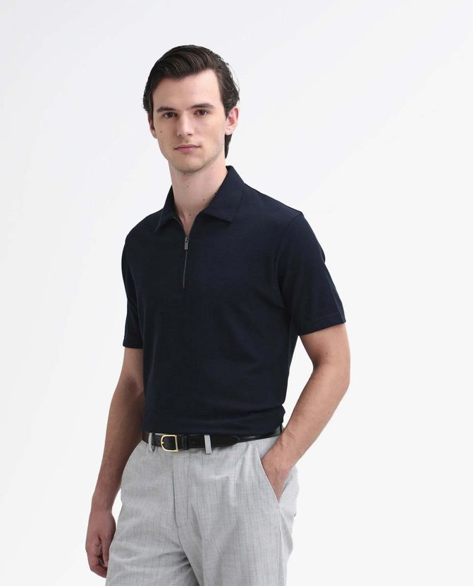 RARE RABBIT Men Dark Blue Cotton Polo Neck T-Shirt - Image 5
