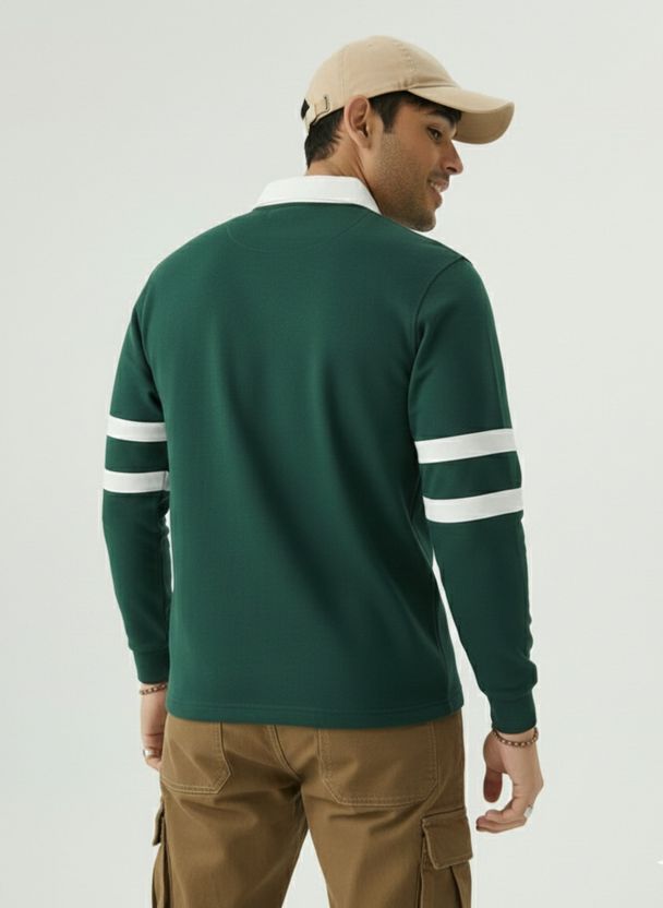 Try Men Zip Neck Light Green, Beige T-Shirt - Image 4