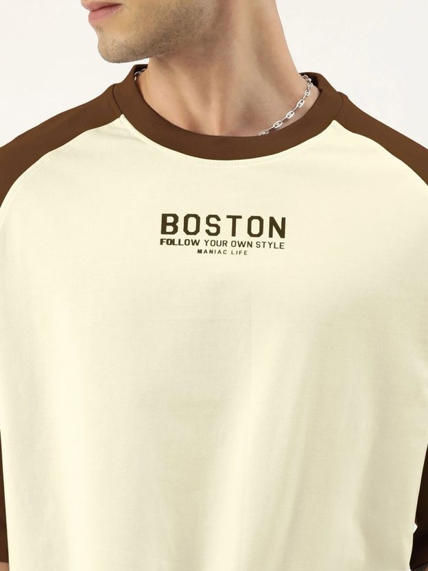 MANIAC Men Beige Cotton T-Shirt - Image 3