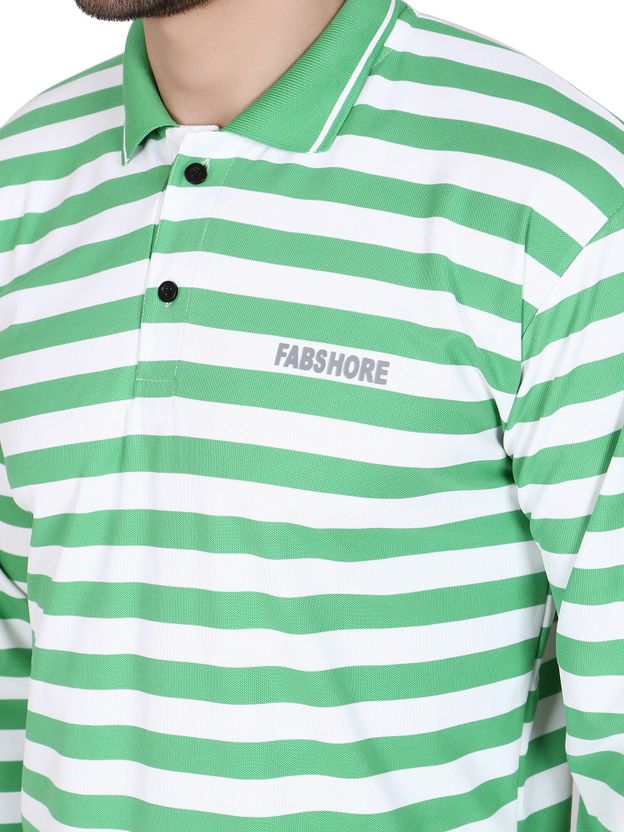 HOC Men Grey Striped Polo Neck T-Shirt - Image 3