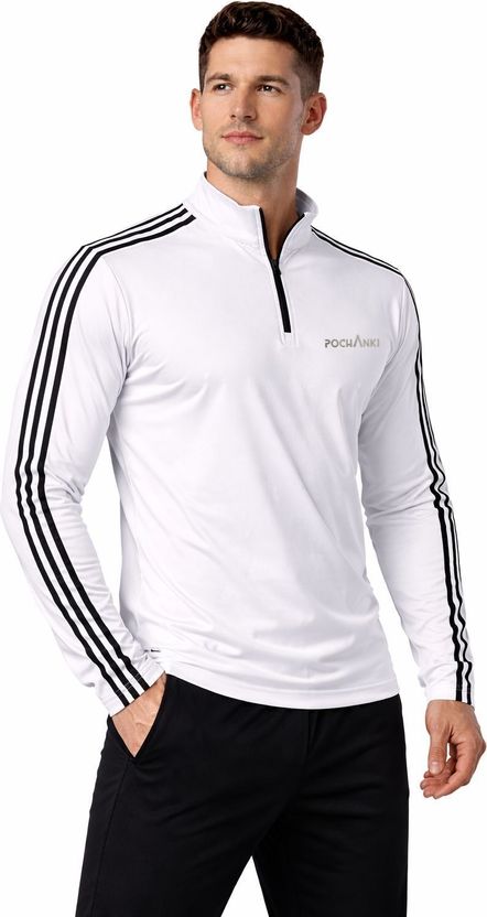 Pochanki Striped Men Zip Neck White T-Shirt - Image 3