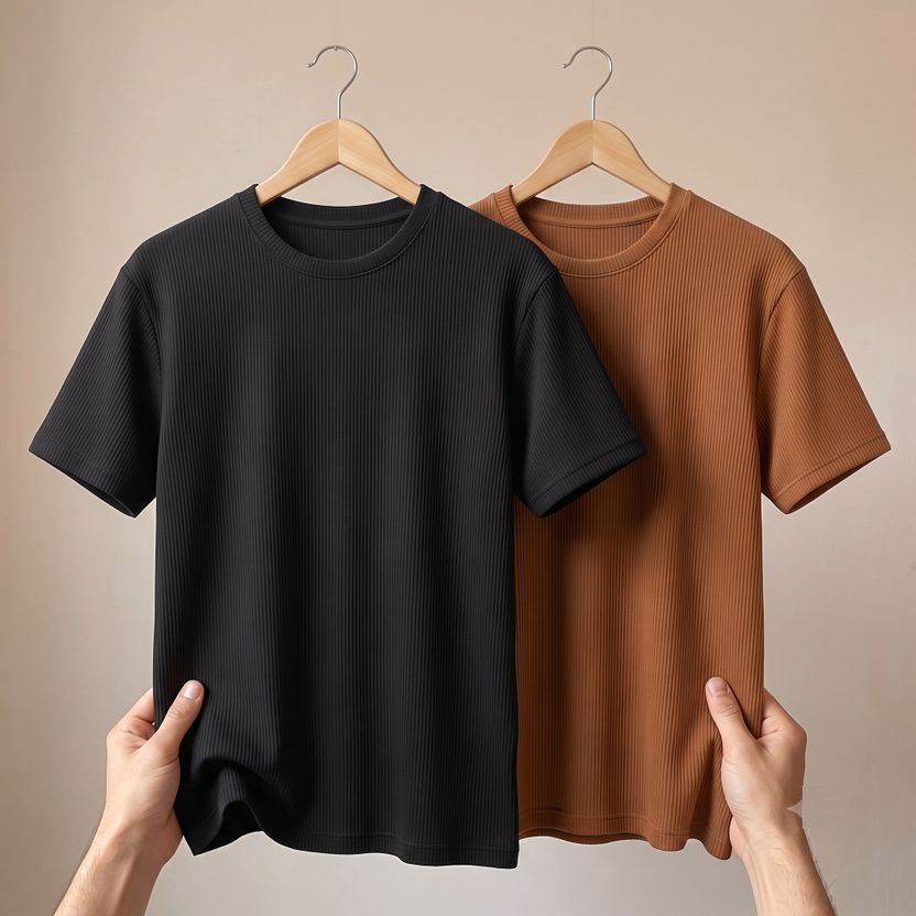 stylesmyth Men Beige, White Round Neck T-Shirt - Image 9