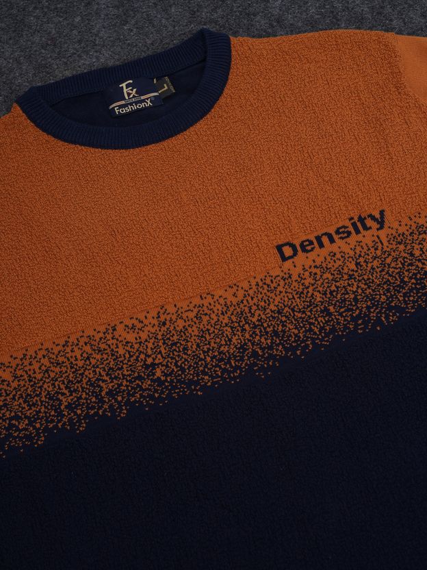 Fashionx Men Orange, Navy Blue Colorblock T-Shirt - Image 4
