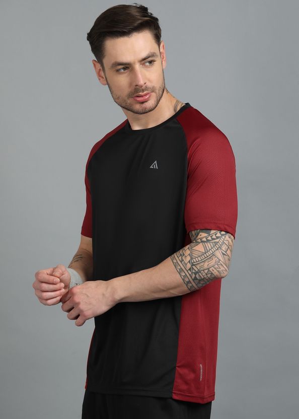 Adrenex Colorblock Men Round Neck Black, Maroon T-Shirt - Image 3