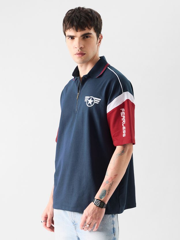 The Souled Store Men Navy Blue Polo Neck - Image 3