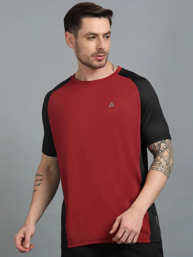 Adrenex Colorblock Men Round Neck Black, Maroon T-Shirt - Image 8