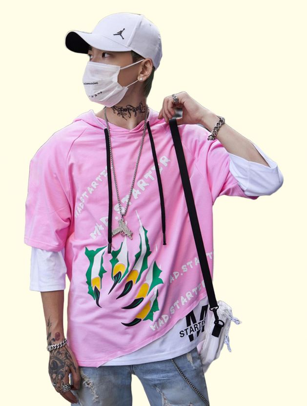 London Hills Men Pink Hooded T-Shirt - Image 1