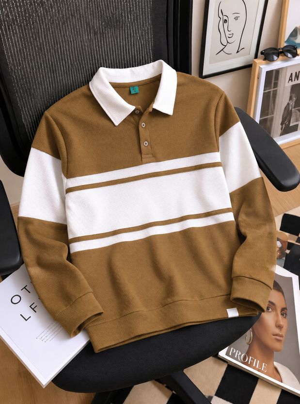 Try Colorblock Men Polo Neck Brown, Light Green T-Shirt - Image 8