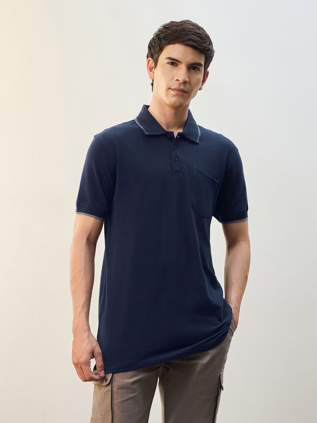 NOBERO Solid Men Polo Neck Black T-Shirt - Image 8