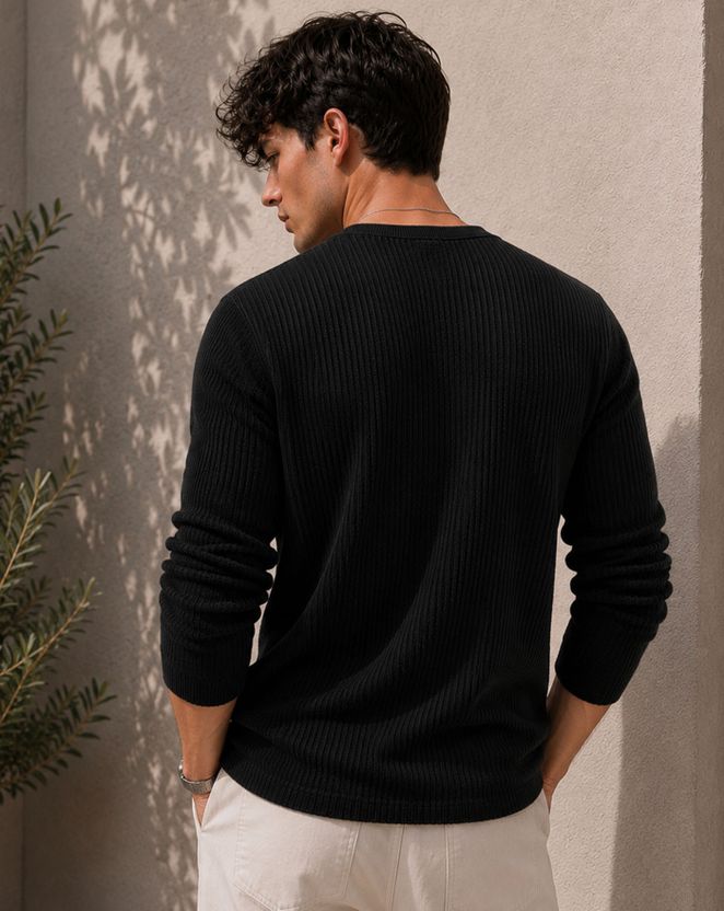 AUSK Solid Men Henley Neck Black T-Shirt - Image 2