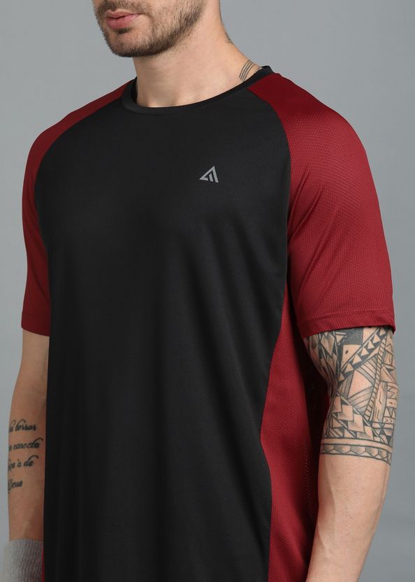 Adrenex Colorblock Men Round Neck Black, Maroon T-Shirt - Image 4