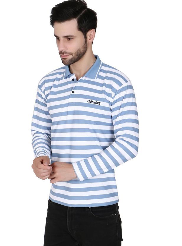HOC Men Grey Striped Polo Neck T-Shirt - Image 7
